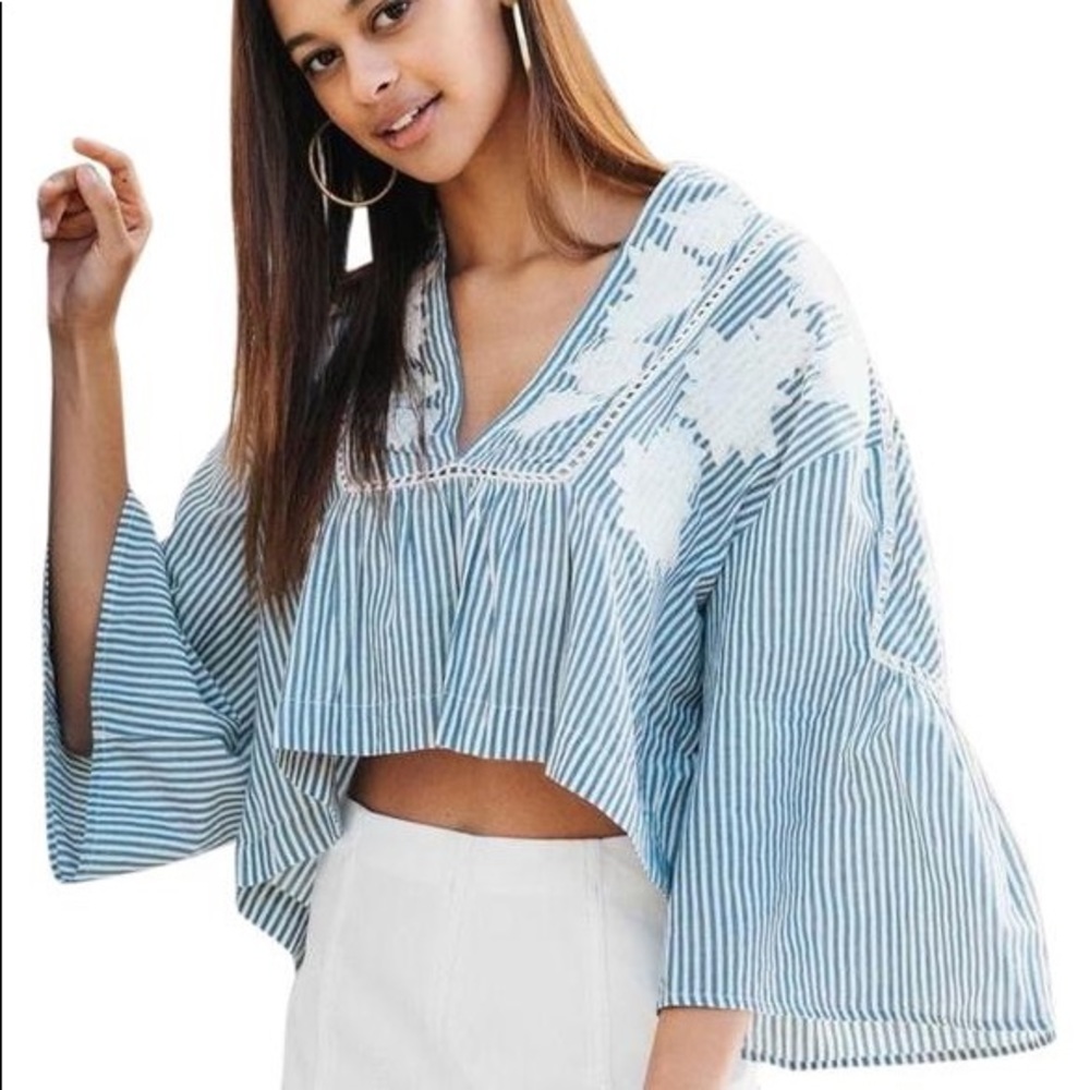 Free People Striped Crop Blouse Liya